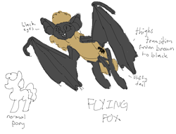 Size: 934x714 | Tagged: safe, artist:archego-art, oc, oc only, oc:flying fox, bat pony, pony, flying fox, solo, text