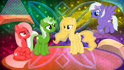 Size: 3840x2160 | Tagged: safe, artist:arifproject, artist:laszlvfx, edit, oc, oc only, oc:comment, oc:downvote, oc:favourite, oc:upvote, alicorn, earth pony, pegasus, pony, derpibooru, g4, abstract background, derpibooru ponified, female, group, high res, mare, meta, ponified, wallpaper, wallpaper edit