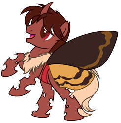 Size: 2513x2550 | Tagged: safe, artist:captshowtime, oc, oc only, oc:red flux, changeling, insect, moth, mothling, original species, pony, butterfly wings, commission, digital art, fluffy, high res, male, open mouth, open smile, rearing, red changeling, show accurate, simple background, smiling, solo, spread wings, transparent background, vector, wings