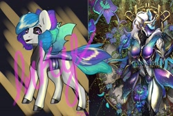 Size: 3000x2000 | Tagged: safe, artist:inkynotebook, oc, changeling, anthro, anthro with ponies, changeling oc, colored hooves, duo, high res, saryn, warframe