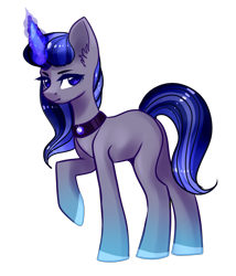 Size: 1609x1883 | Tagged: safe, artist:helemaranth, oc, oc only, pony, unicorn, choker, colored hooves, glowing hooves, glowing horn, horn, raised hoof, simple background, solo, transparent background, unicorn oc