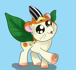 Size: 1300x1200 | Tagged: safe, artist:inkynotebook, oc, oc only, pony, bust, commission, hamtaro, ponified, raised hoof, rule 85, simple background, smiling, solo, sunflower leaf, sunflower seeds, underhoof, ych result