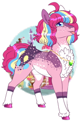 Size: 400x596 | Tagged: safe, artist:malinraf1615, pinkie pie, earth pony, pony, g4, :p, alternate hairstyle, chest fluff, female, freckles, jewelry, leg fluff, mare, markings, necklace, redesign, simple background, solo, sugarcube corner, tongue out, transparent background, unshorn fetlocks