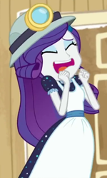Size: 374x624 | Tagged: safe, screencap, rarity, equestria girls, equestria girls series, g4, opening night, cropped, female, helmet, marshmelodrama, mining helmet, rarity being rarity, selfie soot, solo