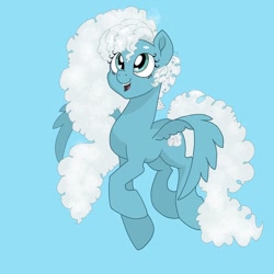 Size: 1080x1080 | Tagged: safe, artist:swanofthelake, oc, oc only, pegasus, pony, blue background, curly mane, flying, heart eyes, pegasus oc, simple background, smiling, solo, wingding eyes, wings