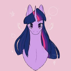 Size: 1024x1024 | Tagged: safe, artist:terato.lust, twilight sparkle, pony, unicorn, g4, bust, female, mare, pink background, simple background, solo, unicorn twilight