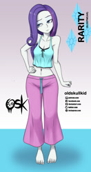 Size: 984x1860 | Tagged: safe, artist:oldskullkid, part of a set, rarity, equestria girls, g4, barefoot, belly button, clothes, feet, female, hand, hand on hip, midriff, pajamas, sleeveless, solo