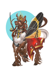 Size: 2480x3508 | Tagged: safe, artist:igorevna, oc, oc only, oc:red flux, changeling, moth, mothling, original species, butterfly wings, cape, clothes, crown, high res, jewelry, male, raised hoof, red changeling, regalia, simple background, solo, spread wings, white background, wings