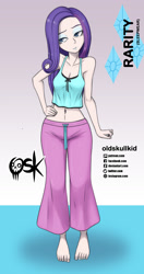 Size: 984x1860 | Tagged: safe, alternate version, artist:oldskullkid, part of a set, rarity, human, g4, barefoot, belly button, breasts, cleavage, clothes, feet, hand, hand on hip, humanized, light skin, midriff, pajamas, sleeveless