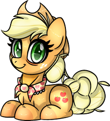 Size: 1024x1129 | Tagged: safe, artist:songheartva, applejack, earth pony, pony, g4, the last problem, cute, female, jackabetes, looking at you, lying down, older, older applejack, prone, simple background, solo, transparent background