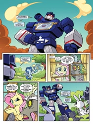 Size: 768x1024 | Tagged: safe, artist:jack lawrence, idw, discord, fluttershy, helia, pegasus, pony, rabbit, g4, spoiler:comic, spoiler:friendship in disguise03, animal, comic, female, male, mare, preview, soundwave, transformers
