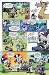 Size: 499x767 | Tagged: safe, artist:andypriceart, idw, cactus rose, crystal (g4), dust devil (idw), marini, medley brook, zecora, zebra, g4, season 10, spoiler:comic, spoiler:comic90, ball, book, female, filly zecora, implied mage meadowbrook, implied meadowbrook, nonbinary, preview, rhyming, upset, younger