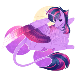 Size: 1024x1024 | Tagged: safe, artist:sadelinav, twilight sparkle, alicorn, pony, g4, alternate hairstyle, colored wings, colored wingtips, female, leonine tail, lying down, multicolored wings, prone, punklight sparkle, simple background, solo, transparent background, twilight sparkle (alicorn), wings