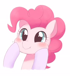 Size: 2653x2894 | Tagged: dead source, safe, artist:ginmaruxx, pinkie pie, pony, g4, blushing, cheek squish, cute, diapinkes, female, high res, mare, offscreen character, ponk, simple background, smiling, squishy cheeks, white background