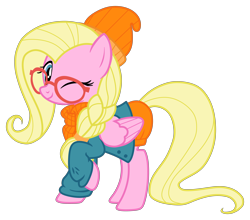 Size: 6298x5552 | Tagged: safe, artist:forestshy, buttershy, pegasus, pony, cute-pocalypse meow, fake it 'til you make it, g4, g4.5, my little pony: pony life, absurd resolution, clothes, cute, female, g4.5 to g4, glasses, hipster, one eye closed, simple background, solo, trace, transparent background, vector, wink