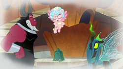 Size: 1920x1080 | Tagged: safe, screencap, cozy glow, lord tirek, queen chrysalis, alicorn, pony, g4, the ending of the end, alicornified, bell, belly, cozycorn, grogar's bell, race swap