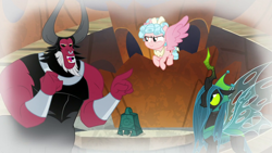 Size: 1920x1080 | Tagged: safe, screencap, cozy glow, lord tirek, queen chrysalis, alicorn, pony, g4, the ending of the end, alicornified, bell, cozycorn, grogar's bell, race swap