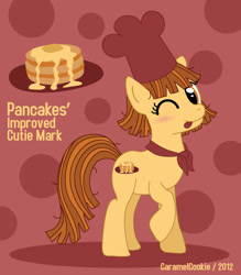 Size: 550x628 | Tagged: safe, artist:caramelcookie, oc, oc only, oc:pancakes, earth pony, pony, blushing, chef's hat, earth pony oc, female, hat, one eye closed, solo, tongue out, wink