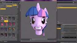 Size: 1920x1080 | Tagged: safe, twilight sparkle, pony, unicorn, g4, 3d, daz studio, expression, female, nvidia iray, render, scary face, solo, wip