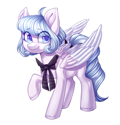 Size: 1735x1803 | Tagged: safe, artist:helemaranth, oc, oc only, pegasus, pony, bow, eye clipping through hair, pegasus oc, raised hoof, simple background, smiling, solo, transparent background, wings