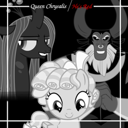 Size: 1000x1000 | Tagged: safe, artist:sketchmcreations, artist:tourniquetmuffin, artist:vector-brony, derpibooru exclusive, cozy glow, lord tirek, queen chrysalis, centaur, changeling, changeling queen, pegasus, pony, g4, album cover, female, king crimson, parody, ponified, ponified album cover, progressive rock, red (album), rock (music), trio