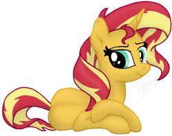 Size: 1282x1014 | Tagged: safe, artist:soctavia, sunset shimmer, pony, unicorn, g4, adorasexy, bedroom eyes, cute, female, looking at you, lying down, mare, sexy, shimmerbetes, simple background, solo, transparent background