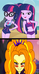 Size: 5000x9375 | Tagged: safe, artist:bigpurplemuppet99, adagio dazzle, sci-twi, twilight sparkle, equestria girls, g4, adagilight, belly button, blushing, female, lesbian, scitwidagio, shipping, twolight