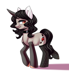 Size: 1684x1785 | Tagged: safe, artist:helemaranth, oc, oc only, pony, unicorn, choker, clothes, colored hooves, horn, raised hoof, simple background, socks, solo, transparent background, unicorn oc