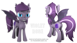 Size: 1280x720 | Tagged: safe, artist:batponyecho, oc, oc only, oc:violet rose, bat pony, pony, 3d, angry, bat pony oc, bat wings, butt, cutie mark, female, looking at you, mare, mouth hold, plot, simple background, solo, source filmmaker, spread wings, tail, unamused, white background, wings