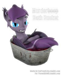 Size: 646x800 | Tagged: safe, artist:batponyecho, oc, oc only, oc:violet rose, bat pony, pony, 3d, angry, bat pony oc, bat wings, bathtub, cutie mark, female, looking at you, mare, simple background, solo, source filmmaker, spread wings, tail, white background, wings