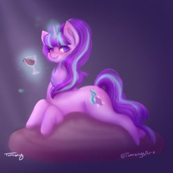 Size: 1000x1000 | Tagged: safe, artist:tumblysart, starlight glimmer, pony, unicorn, g4, alcohol, blushing, glowing horn, horn, solo, wine