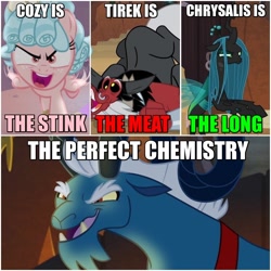 Size: 1000x1000 | Tagged: safe, edit, edited screencap, screencap, cozy glow, grogar, lord tirek, queen chrysalis, frenemies (episode), g4, the beginning of the end, caption, cozy glow is best facemaker, faic, image macro, meme, oneyplays, text