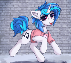 Size: 3600x3200 | Tagged: safe, artist:lakunae, dj pon-3, vinyl scratch, pony, unicorn, g4, clothes, cute, female, high res, looking at you, mare, shirt, smiling, solo, t-shirt