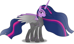 Size: 8921x5397 | Tagged: safe, artist:anime-equestria, twilight sparkle, alicorn, pony, g4, the last problem, angry, armor, eye scar, female, future twilight, horn, mare, metal wing, older, older twilight, older twilight sparkle (alicorn), princess twilight 2.0, scar, simple background, solo, transparent background, twilight sparkle (alicorn), vector, wings