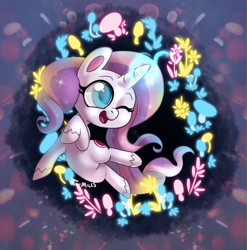 Size: 600x608 | Tagged: safe, artist:themiles, potion nova, pony, unicorn, g4, g4.5, my little pony: pony life, colored pupils, cute, female, glowing horn, horn, magic, mare, novabetes, one eye closed, one eye open, solo