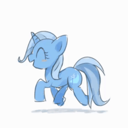 Size: 560x560 | Tagged: safe, artist:lexiedraw, trixie, pony, unicorn, g4, animated, blushing, cute, diatrixes, eyes closed, female, frame by frame, open mouth, profile, simple background, solo, trotting, white background