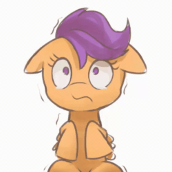 Size: 560x560 | Tagged: safe, artist:lexiedraw, scootaloo, pegasus, pony, animated, cute, cutealoo, female, filly, floppy ears, folded wings, frame by frame, gif, motion lines, scared, shaking, shaking in fear, simple background, solo, teary eyes, wavy mouth, white background, wings