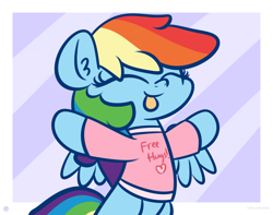 Size: 3250x2560 | Tagged: dead source, safe, artist:php142, rainbow dash, pegasus, pony, g4, clothes, cute, dashabetes, eyes closed, female, free hugs, high res, shirt, solo, spread wings, text, tongue out, wings