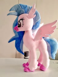 Size: 768x1024 | Tagged: safe, artist:nekokevin, silverstream, classical hippogriff, hippogriff, g4, female, irl, photo, plushie, side view, smiling, spread wings, wings