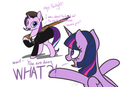Size: 2893x2039 | Tagged: safe, artist:camo-pony, derpibooru exclusive, starlight glimmer, twilight sparkle, alicorn, pony, unicorn, g4, clothes, communism, crossing the memes, duo, female, glorious, high res, historical roleplay starlight, mare, meme, mosin nagant, simple background, stalin glimmer, this will end in communism, this will end in death, this will end in revolution, this will end in tears, this will end in tears and/or death, twilight sparkle (alicorn), vladimir lenin, white background