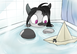 Size: 7016x4961 | Tagged: safe, artist:tenenbris, oc, oc:inkenel, oc:oretha, pony, bath, bathtub, macro, micro, size difference