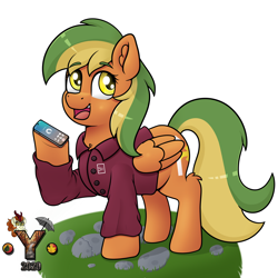 Size: 4000x4000 | Tagged: safe, artist:yelowcrom, oc, oc only, oc:naviga, pegasus, pony, cellphone, clothes, ear fluff, female, mare, phone, simple background, smartphone, solo, white background