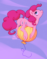 Size: 1280x1617 | Tagged: safe, artist:ihniyart, pinkie pie, earth pony, pony, g4, balloon, balloonbutt, butt, female, floating, lying down, mare, plot, profile, prone, sky, smiling, solo, that pony sure does love balloons, then watch her balloons lift her up to the sky