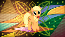 Size: 10240x5760 | Tagged: safe, artist:arifproject, artist:laszlvfx, edit, applejack, earth pony, pony, g4, apple, cute, cutie mark, female, food, fruit, jackabetes, mare, mouth hold, solo, wallpaper, wallpaper edit