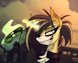 Size: 4166x3343 | Tagged: safe, artist:fenixdust, oc, pony, unicorn, fallout equestria, aviator sunglasses, female, mare, sunglasses