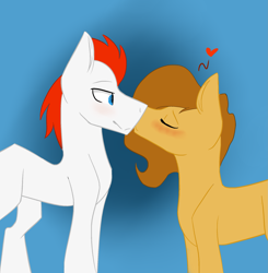 Size: 1959x2000 | Tagged: safe, artist:toptian, oc, oc only, earth pony, pony, blushing, earth pony oc, eyes closed, gay, gradient background, heart, kissing, male, oc x oc, shipping, smiling, stallion