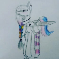 Size: 462x462 | Tagged: dead source, safe, artist:_alana_wolli_, oc, oc only, pegasus, pony, braid, clothes, ear piercing, jewelry, multicolored hair, necklace, pegasus oc, piercing, rainbow hair, socks, solo, striped socks, traditional art, wings