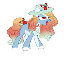 Size: 2567x2302 | Tagged: safe, artist:helemaranth, oc, oc only, oc:cara, crab, earth pony, pony, bow, colored hooves, earth pony oc, eyelashes, hat, high res, open mouth, simple background, smiling, smirk, solo, sun hat, transparent background