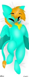Size: 500x1300 | Tagged: safe, artist:wulfieshydev, oc, oc only, griffon, blushing, body pillow, chest fluff, commission, cute, fluffy, griffon oc, your character here
