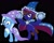 Size: 1280x1015 | Tagged: safe, artist:disneymarvel96, trixie, oc, oc:xaldin wolfgang, pony, unicorn, g4, bipedal, black background, cape, clothes, duo, female, hat, male, mare, simple background, stallion, trixie's cape, trixie's hat